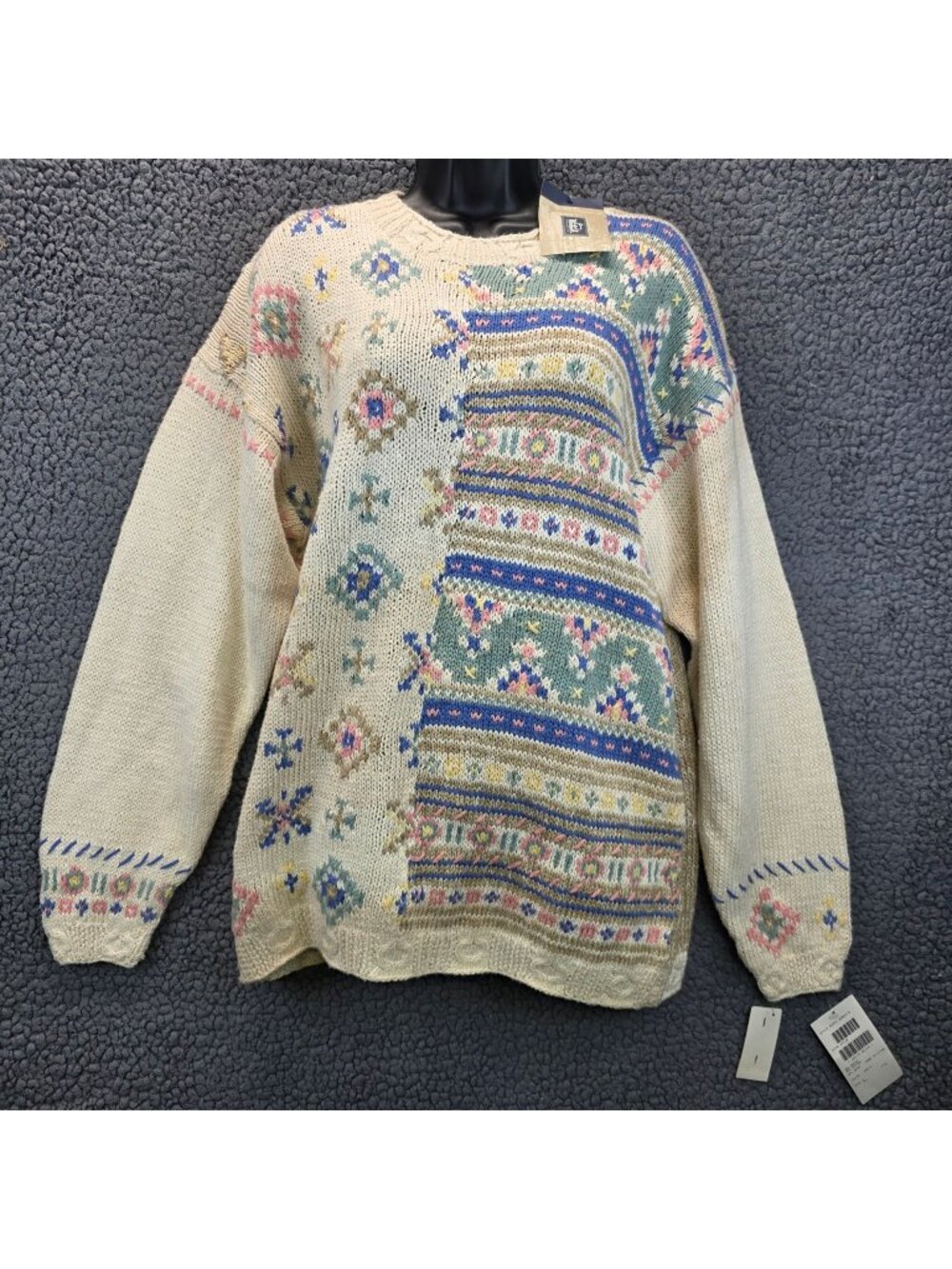 Vintage Woolrich Embroidered Handknit Sweater L Cream Cottagecore 90s Prairie
